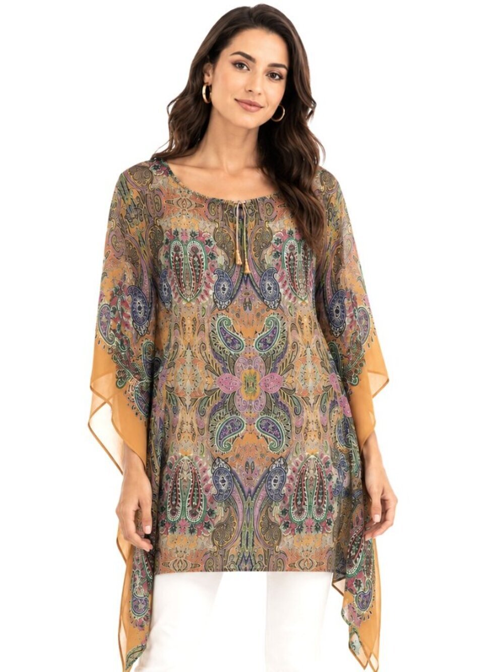 Elena Miro Sheer Multicolor Paisley Italian Kaftan Poncho NWT